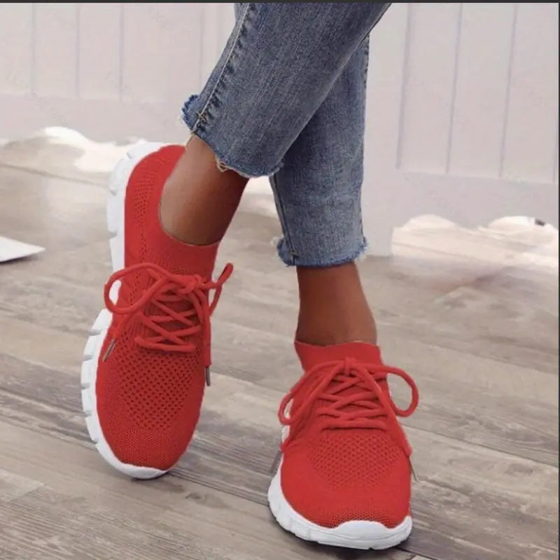 Women's Lace Up Sock Sneakers Low Top Running Shoes