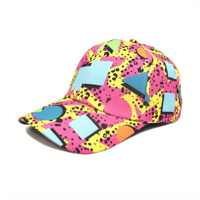 Vintage Geometric Graffiti Print Baseball Cap 80s Unisex Hip Hop Dad Hat