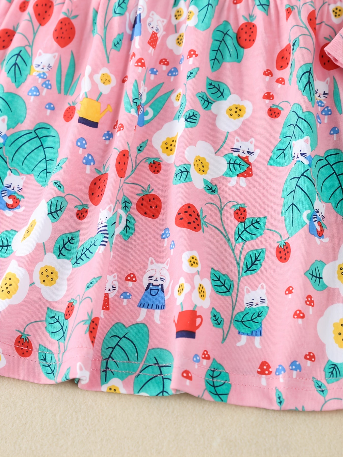 Girls Casual Cartoon Print Cotton Long Sleeve Dress