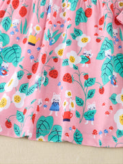 Girls Casual Cartoon Print Cotton Long Sleeve Dress