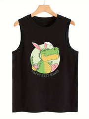 Cartoon Crocodile Pattern Stretchy Sports Vest Sleeveless Casual Top