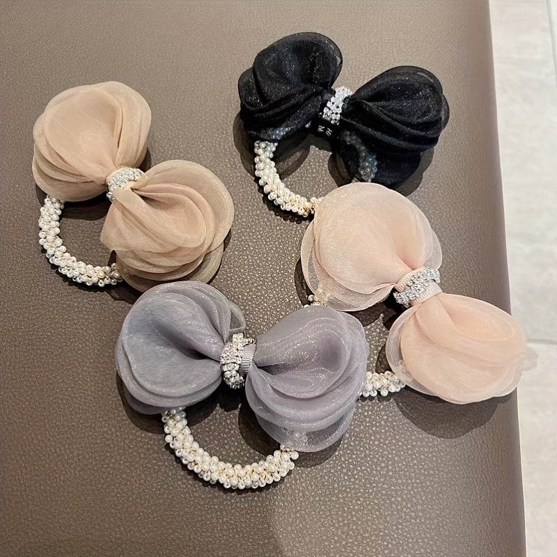 Mesh Rhinestone Bow Hair Ring Girls Hair Rope