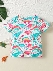 Dinosaur Graphic Print Round Neck T shirt for Baby Boys & Girls