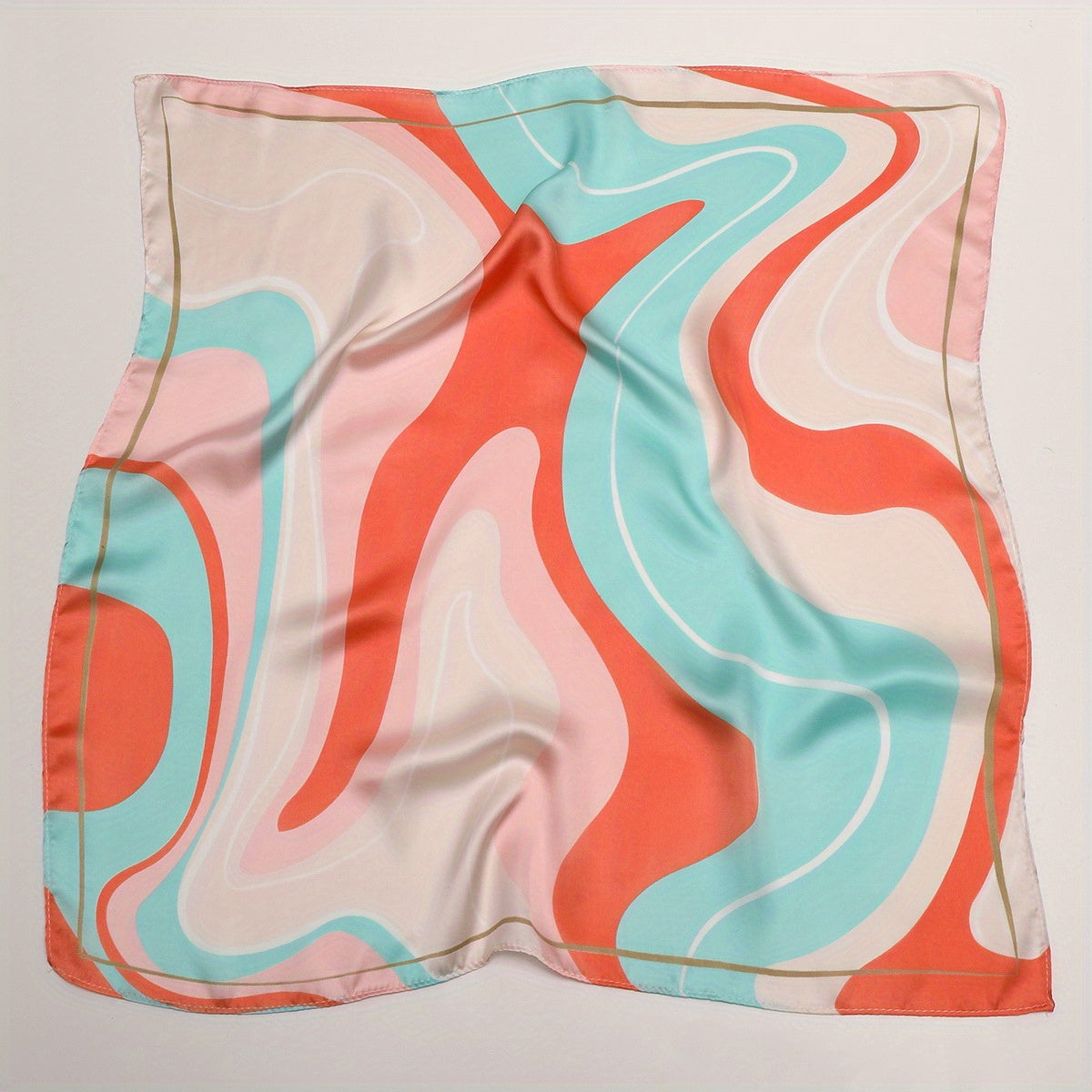 Wavy Block Bandana Satin Neckerchief Neck Tie Square Scarf Women