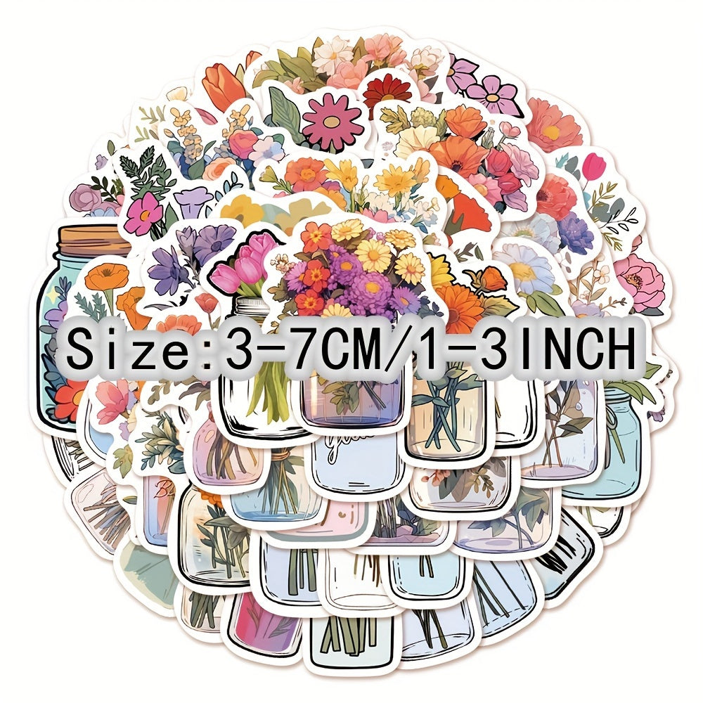 50pcs Flowers Glass Bottle Water Flower Growing Series Graffiti Stickers