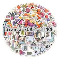 50pcs Flowers Glass Bottle Water Flower Growing Series Graffiti Stickers
