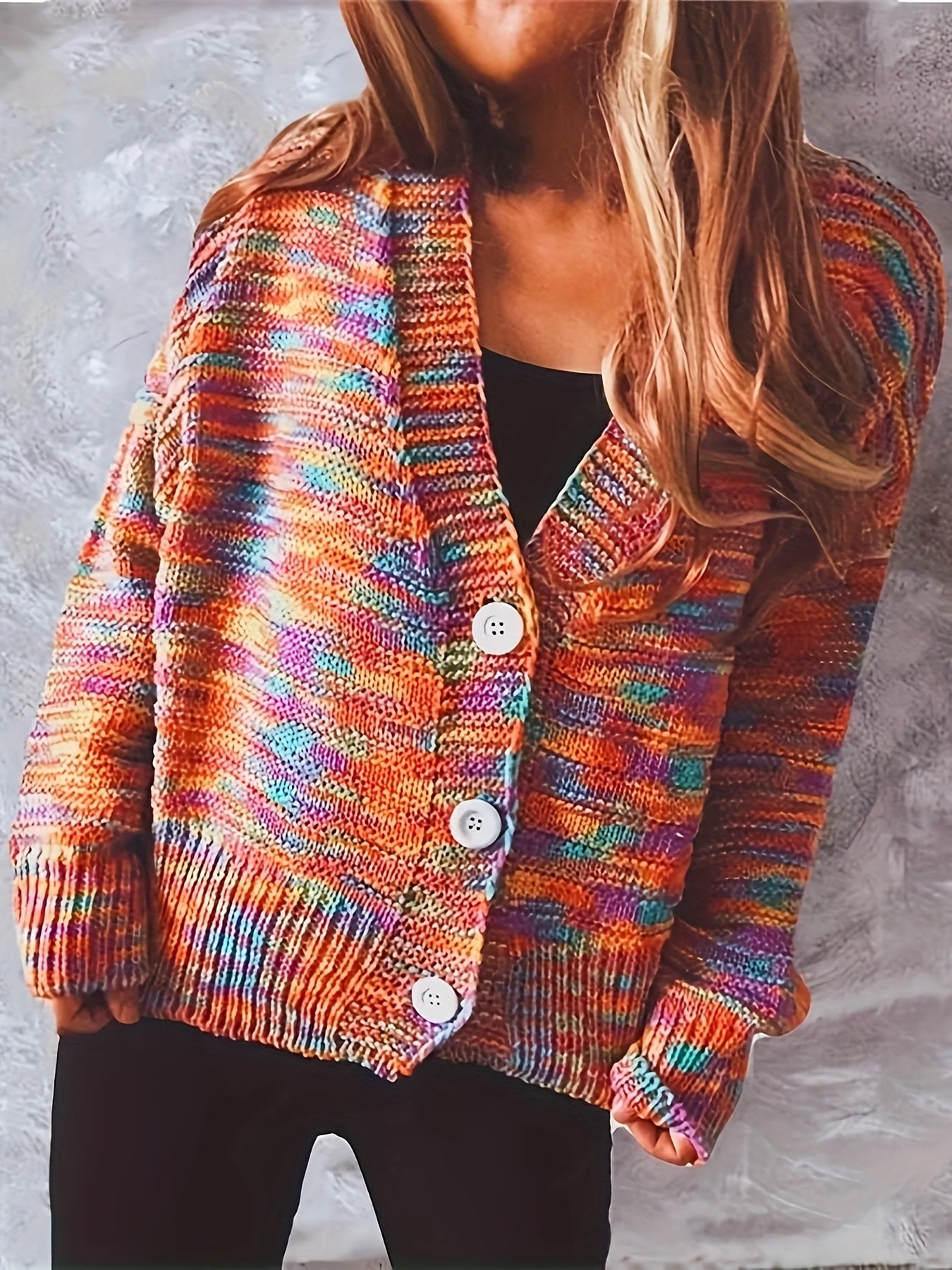 Rainbow Button Cardigan Long Sleeve