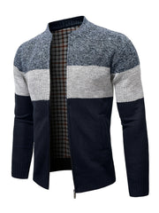 Men's Full Zip Cardigan Sweater Cable Knit Stand Collar Thick Jacket