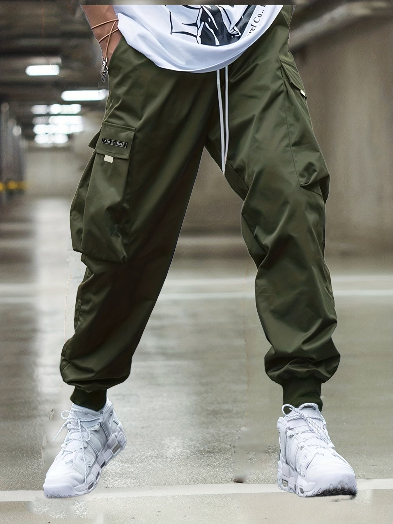 Tech Wear Pocket Harem Pants Men's Casual Stretch Waist Drawstring Cargo Pants