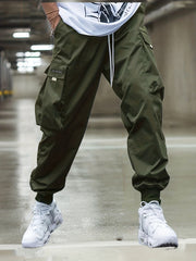 Tech Wear Pocket Harem Pants Men's Casual Stretch Waist Drawstring Cargo Pants