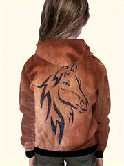 3D Western Style Horse Print Hoodie Pullover Tops for Kids