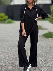 Solid Zip Up Hoodie & Flared Leg Pants 2 Piece Set