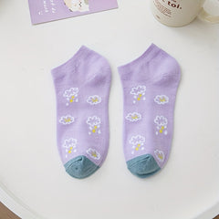 5 Pairs Floral Print Socks & Lightweight Low Cut Ankle Socks