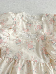 Baby Girl Ruffle Floral Romper With Lace Up Neck