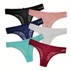 6pcs Lace Hipster Panties Bow Tie Women's Underwear