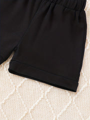 Baby Boys Summer Casual Set - Smile Print Hooded Tops & Elastic Shorts