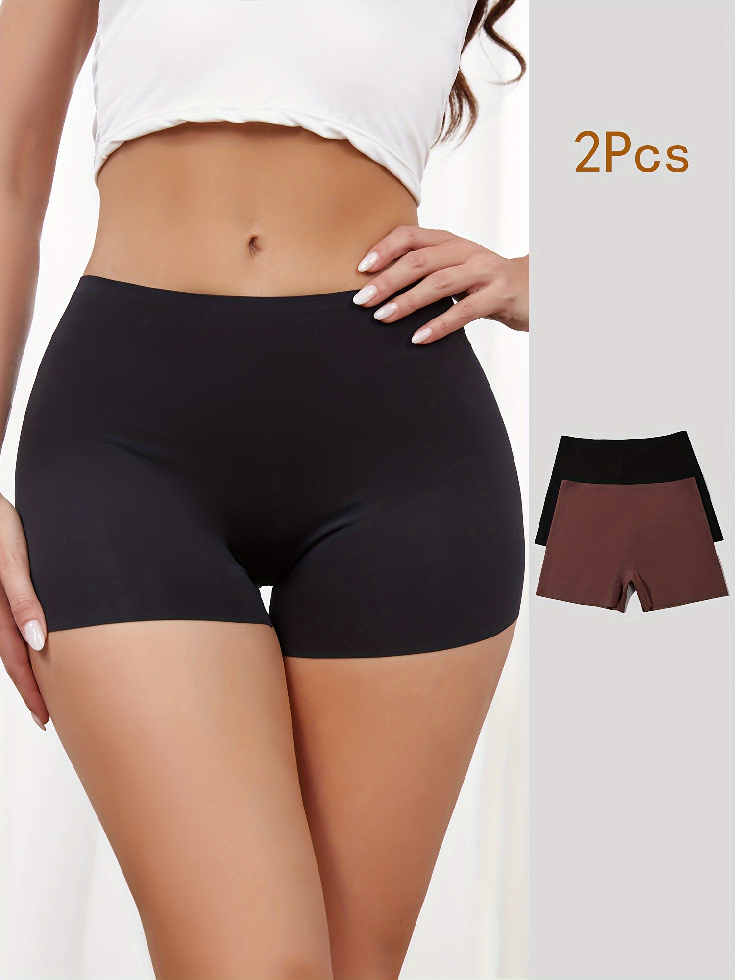 2pcs Solid Boyshort Panties Soft Stretch Women's Lingerie & Underwear