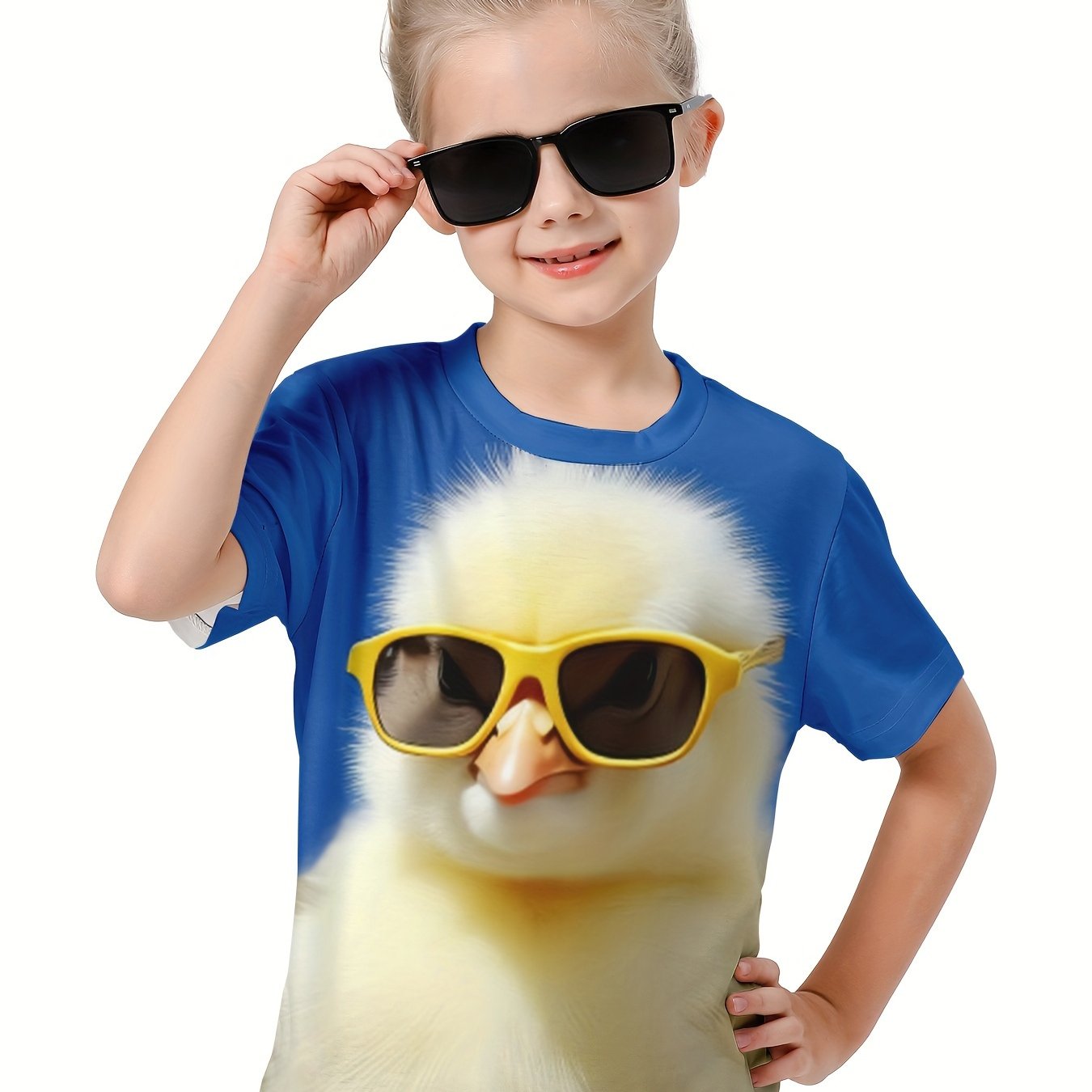 Girls Boys 3D Chick Print T-shirt Summer Sports Pullover