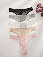 5pcs Star Pattern Mesh Thongs Semi-sheer Intimates Women's Lingerie