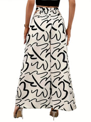 Abstract Print Cut Out Wide Leg Pants Casual Loose Pants