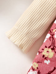 2pcs Floral Print Set: Knitted Ditsy Dress & Bow Headband for Party Baby Clothes