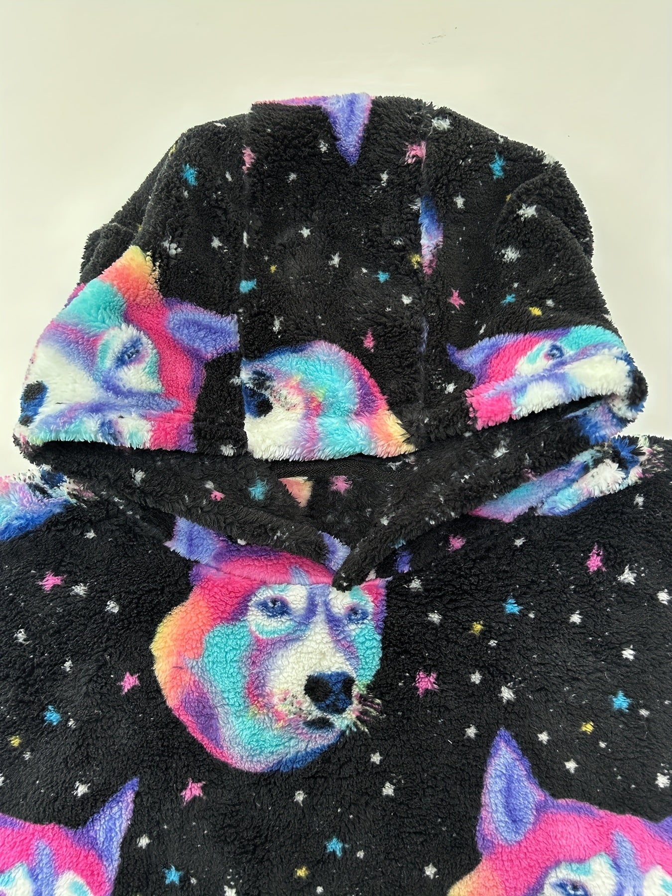 Dog & Star Print Flannel Hooded Wearable Blanket
