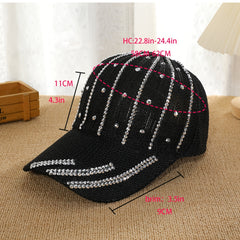 Rhinestone Decor Knitted Baseball Cap Hollow Solid Dad Hat Casual