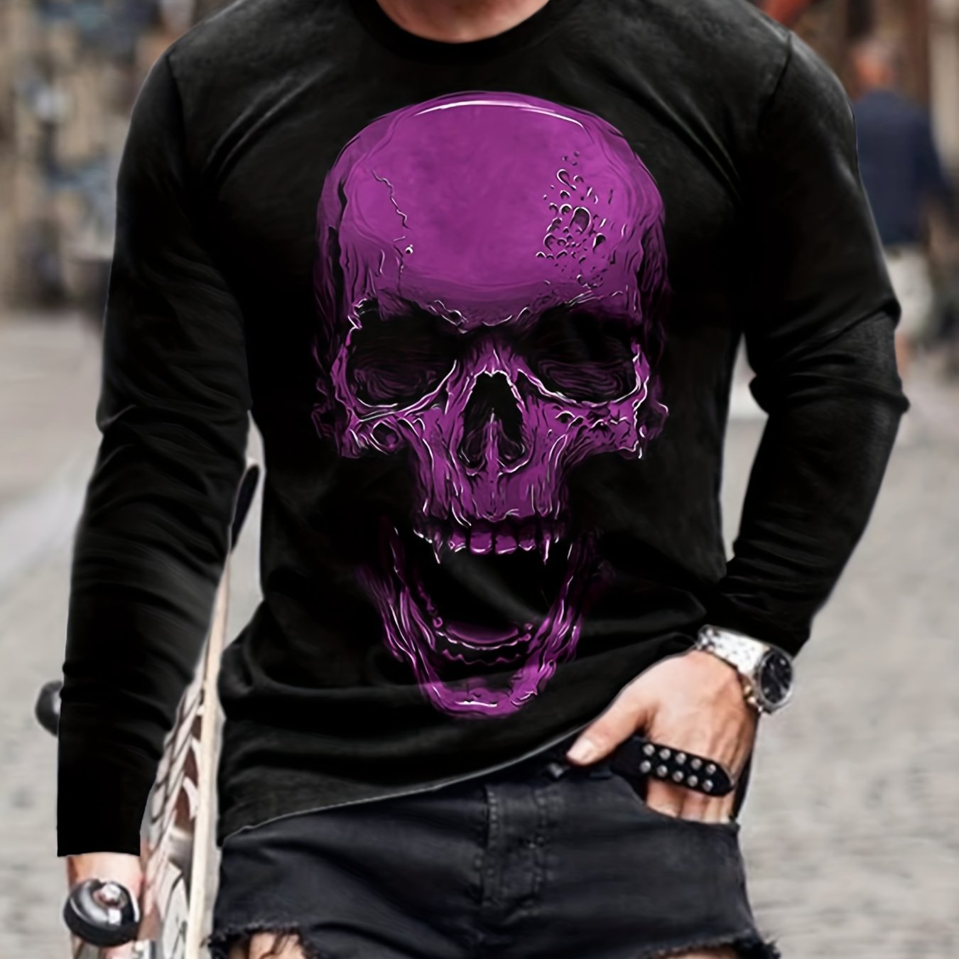 Men's Skull Pattern Sports T-shirt Stretch Tee Shirt For Summer