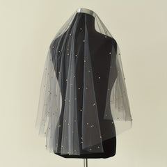 Mid Length Smoky Gray Wedding Veil with Golden Embellishments