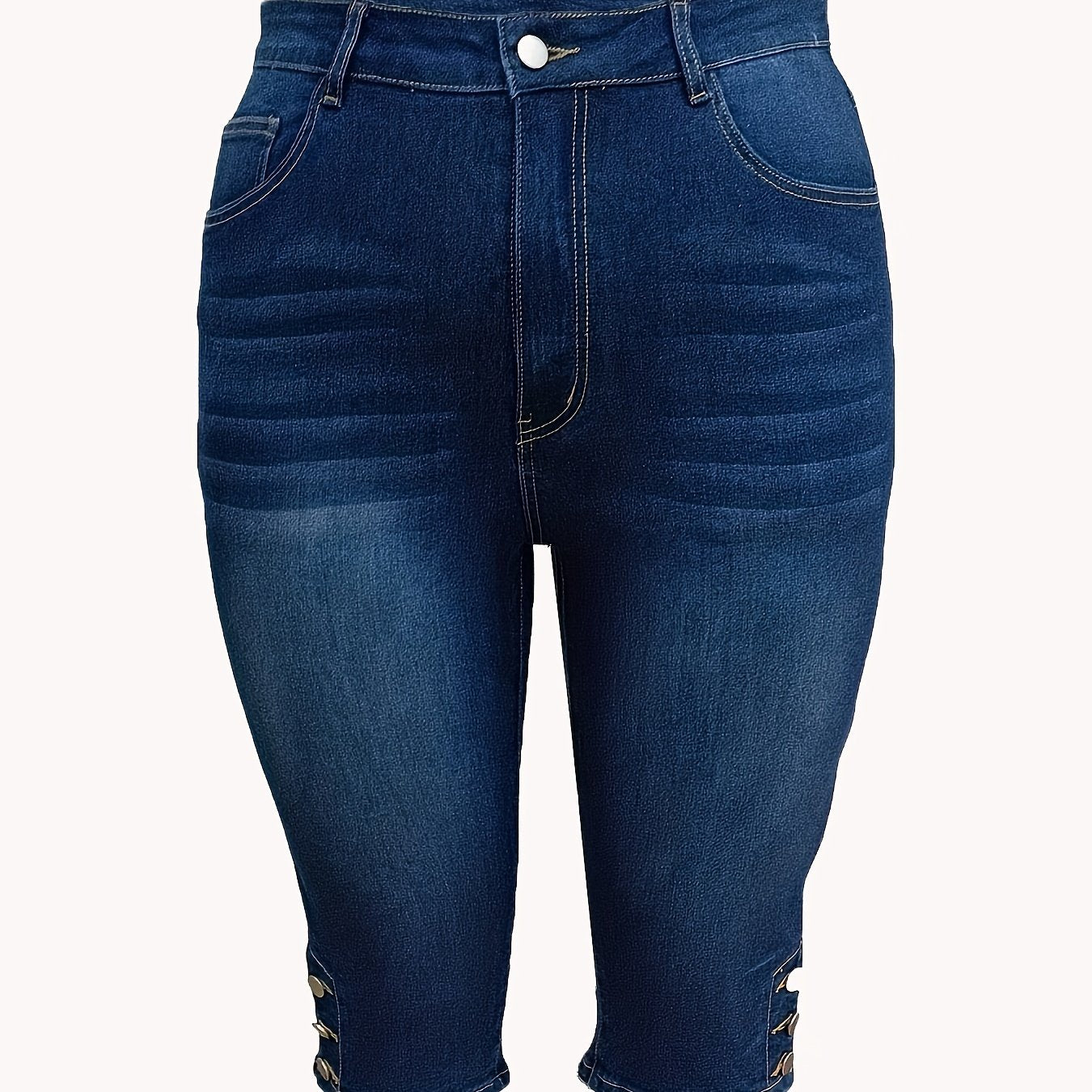Solid Button Fly High Rise Denim Shorts