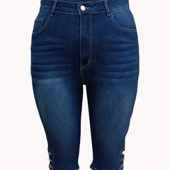 Solid Button Fly High Rise Denim Shorts