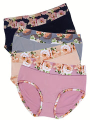 4 Pack Women's Plus Size Soft Floral Trim Briefs Set