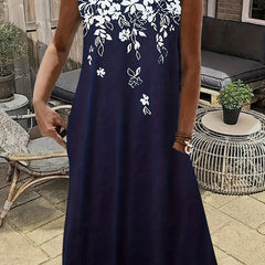 Floral Print Round Neck Casual Tank Dress with Pockets