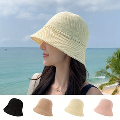 Solid Cloche Hat Hollow Crochet Sun Hat Bucket Hat For Spring & Summer