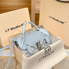 Sky Moire Pattern Handbag with Detachable Strap & Buckle Closure