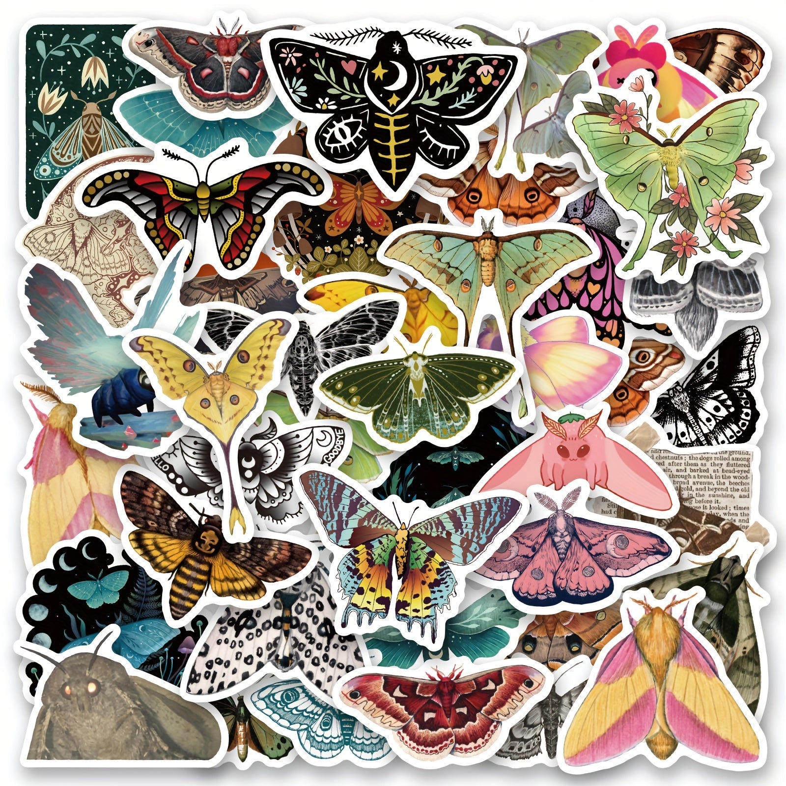 60pcs Cartoon Moth Stickers Waterproof Vinyl For Water Bottle