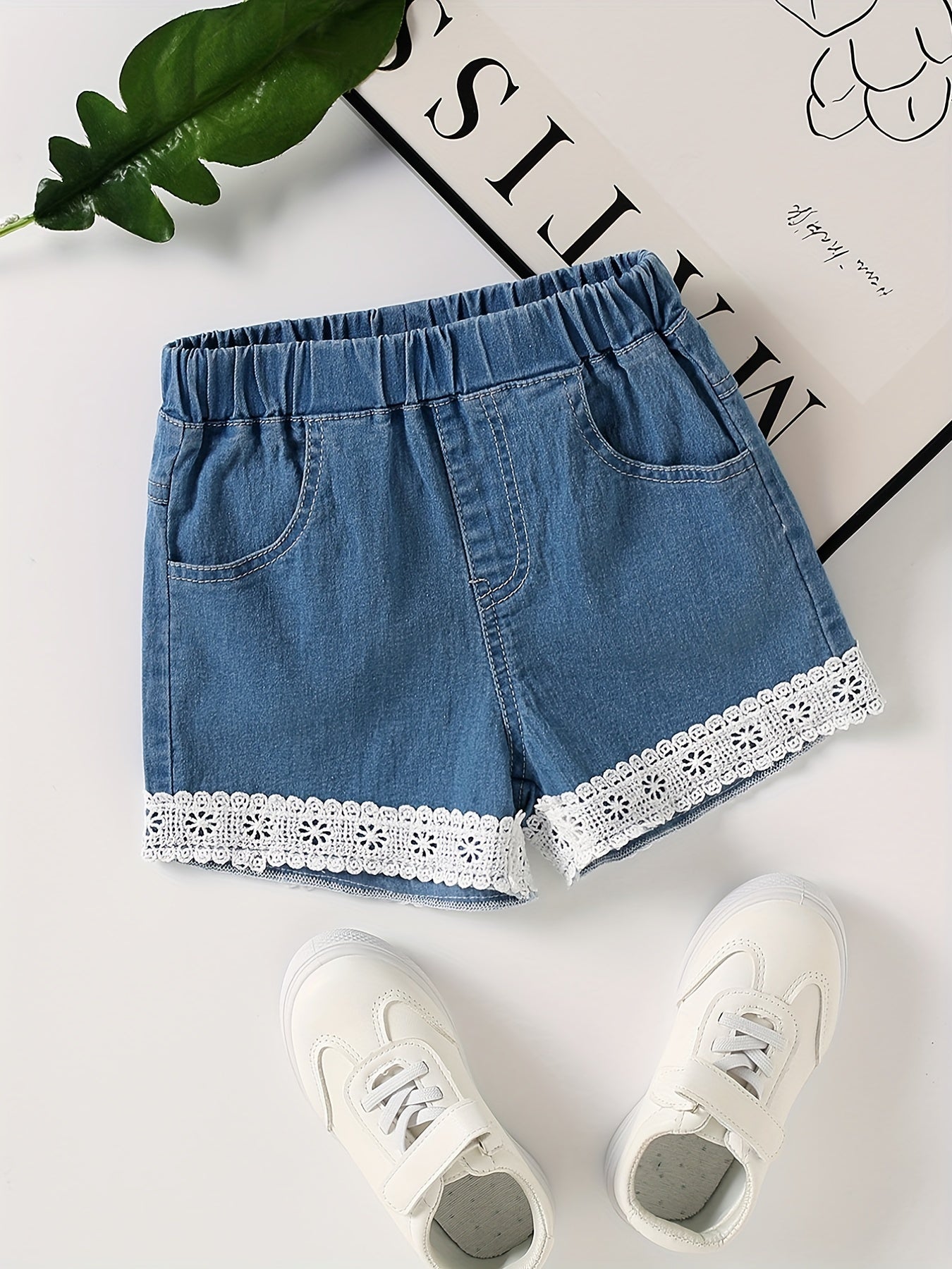 Girls' Lace Embroidery Denim Shorts for Summer