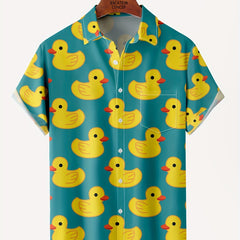 Duck Print Men's Short Sleeve Shirt With Chest Pocket