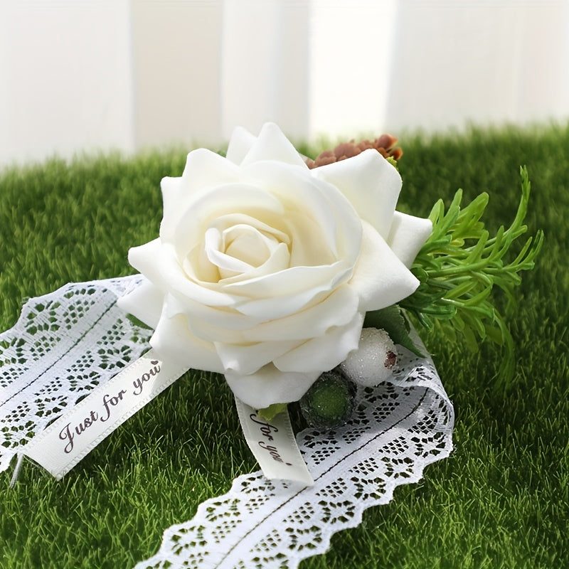Romantic Wedding Rose Corsage and Boutonniere Set