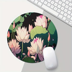 Round Flower Mouse Pad Non Slip Rubber Laptop Office Computer Decor