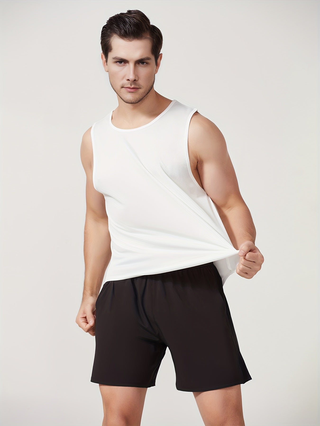 Men's Solid Tank Top Quick Dry Stretch Crew Neck Sleeveless Shirt