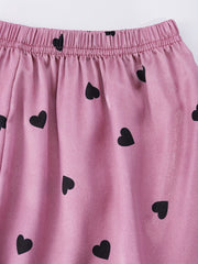 Heart Print Sleep Bottoms Elastic Waistband Shorts Women's Sleepwear