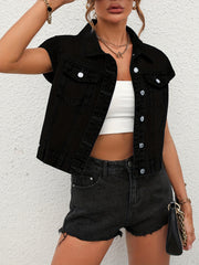 Denim Jacket Plain Flap Pockets Single Breasted Button Lapel Coats