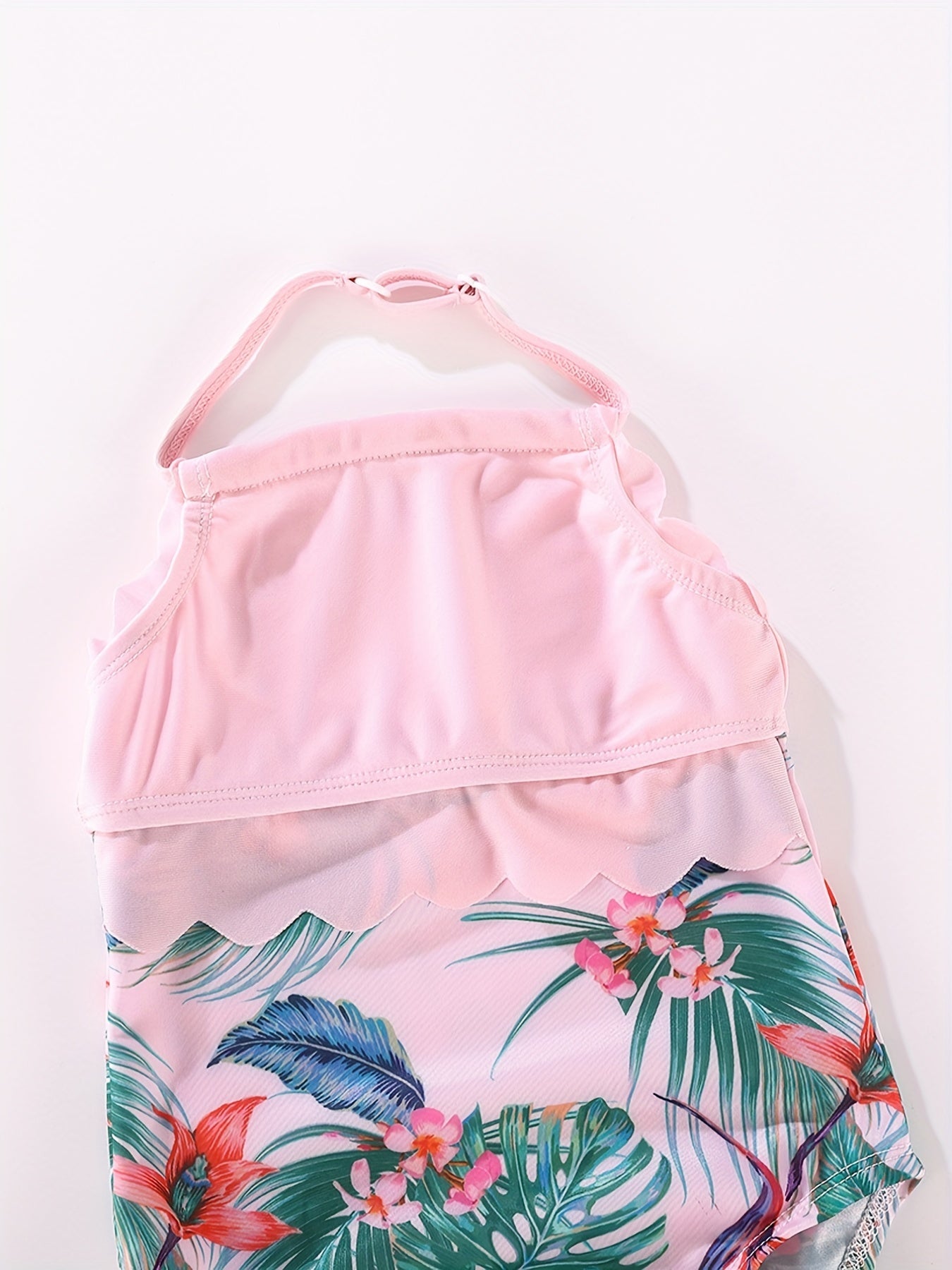 Toddler Girls Flowers Graphic Ruffle Trim Halter Swimsuit