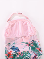 Toddler Girls Flowers Graphic Ruffle Trim Halter Swimsuit