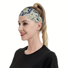 Vintage Nautical Headband, Anchor Design, Polyester & Spandex Blend