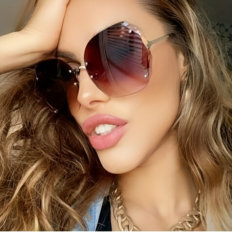 Rimless Square Sunglasses Women Outdoor Travel Eyewear