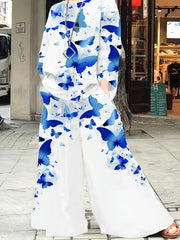 Butterfly Print Top & Wide Leg Pants Set