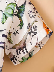 Kids Dinosaur Print Button Down Shirt Boys Casual Tee