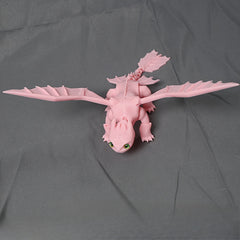3D Printed Dragon Statue Pink Plastic Decor with Green Eyes